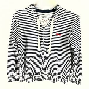 Vineyard Crew Navy Blue and White Striped Zip-Up Hoodie Women’s Size Large